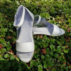 White, ankle strap, flat sandals